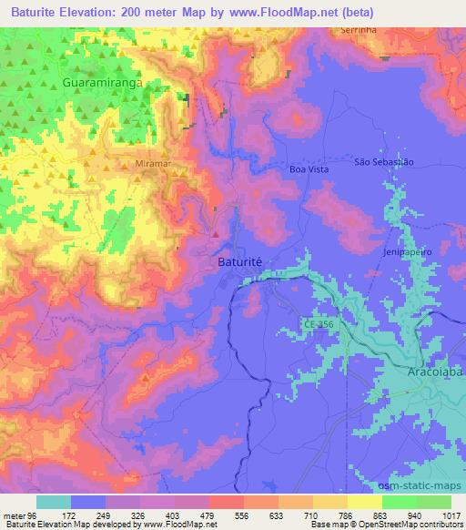 Baturite,Brazil Elevation Map