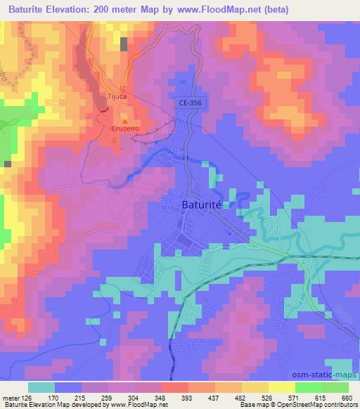 Baturite,Brazil Elevation Map