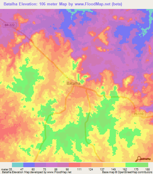 Batalha,Brazil Elevation Map