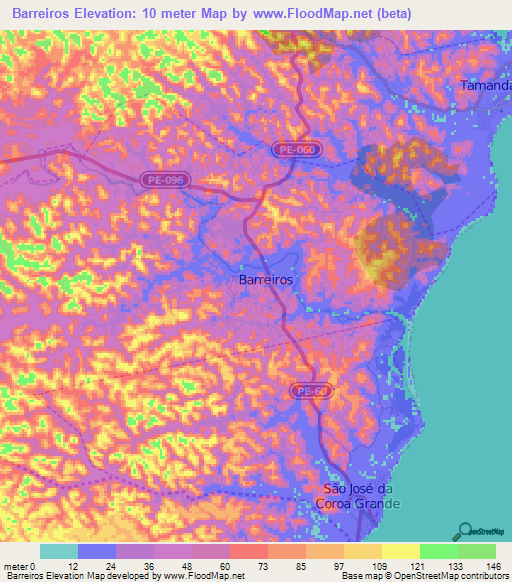 Barreiros,Brazil Elevation Map