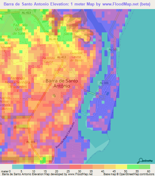 Barra de Santo Antonio,Brazil Elevation Map