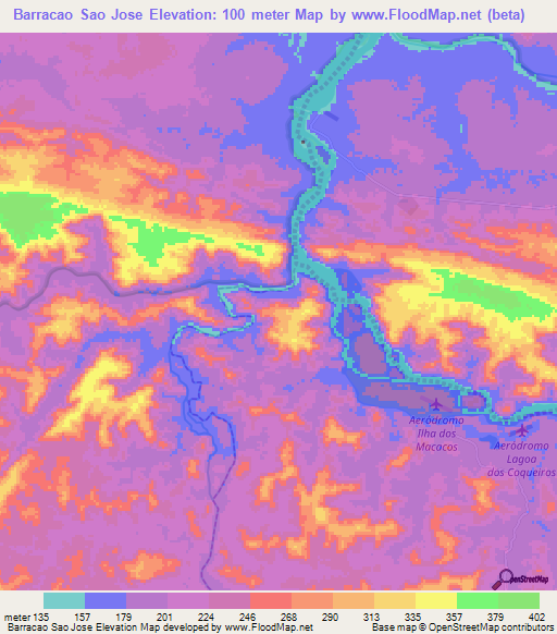 Barracao Sao Jose,Brazil Elevation Map