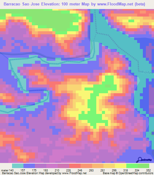 Barracao Sao Jose,Brazil Elevation Map