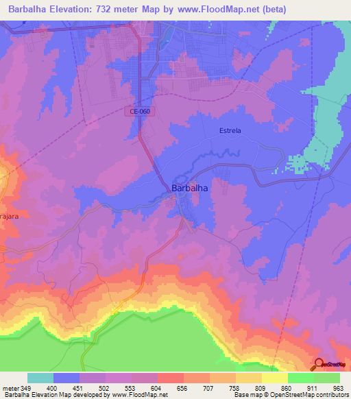 Barbalha,Brazil Elevation Map