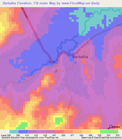 Barbalha,Brazil Elevation Map