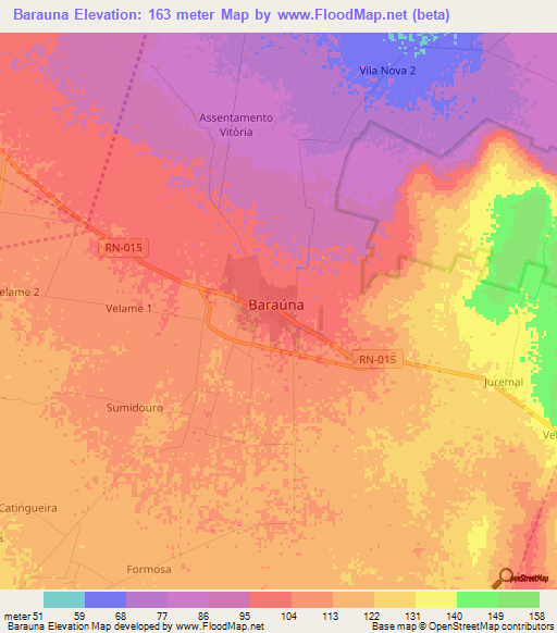 Barauna,Brazil Elevation Map