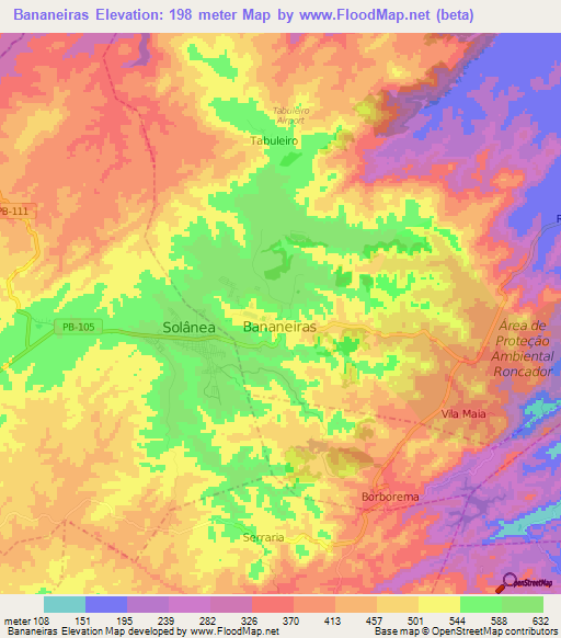 Bananeiras,Brazil Elevation Map