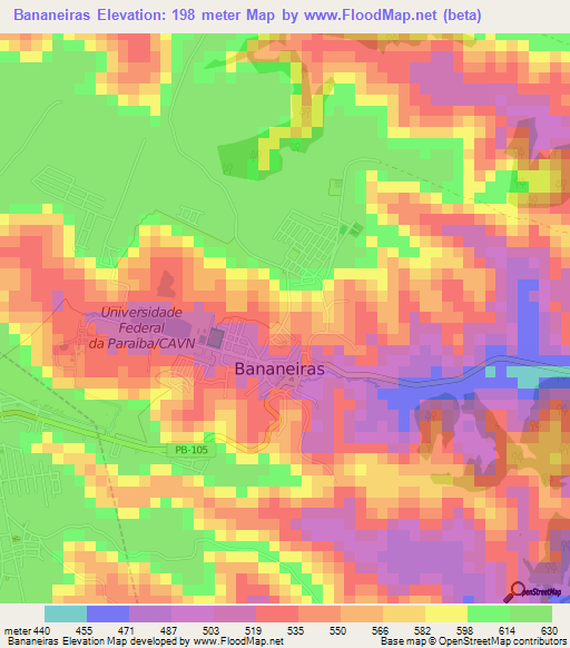 Bananeiras,Brazil Elevation Map