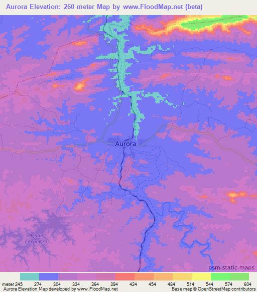 Aurora,Brazil Elevation Map