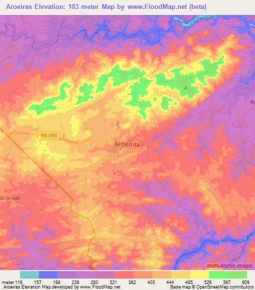 Aroeiras,Brazil Elevation Map