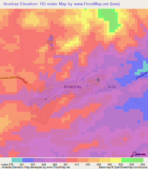 Aroeiras,Brazil Elevation Map