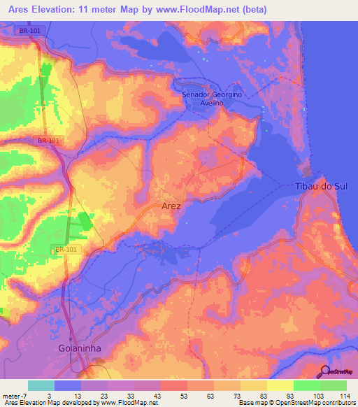 Ares,Brazil Elevation Map