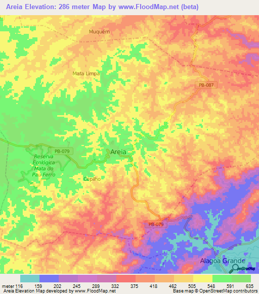 Areia,Brazil Elevation Map