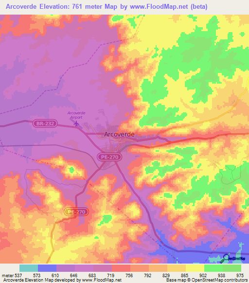 Arcoverde,Brazil Elevation Map