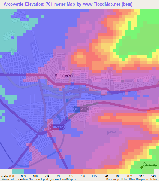 Arcoverde,Brazil Elevation Map