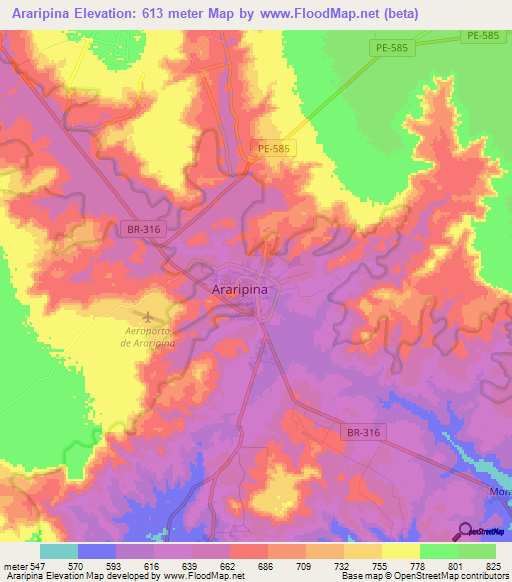 Araripina,Brazil Elevation Map