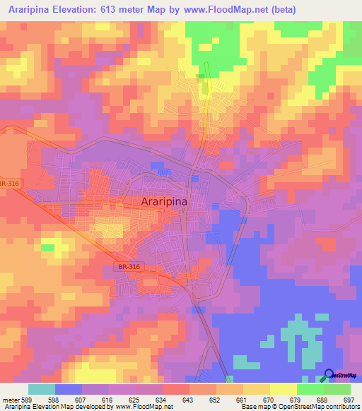 Araripina,Brazil Elevation Map