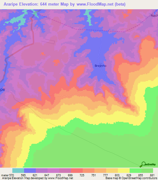 Araripe,Brazil Elevation Map