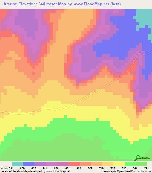 Araripe,Brazil Elevation Map