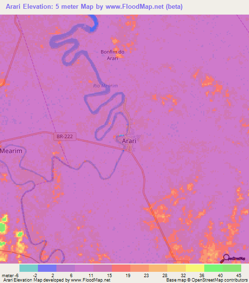 Arari,Brazil Elevation Map