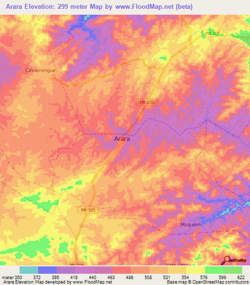 Arara,Brazil Elevation Map