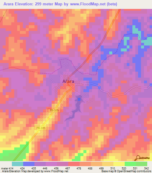 Arara,Brazil Elevation Map