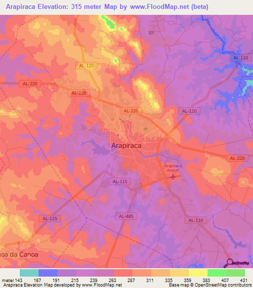 Arapiraca,Brazil Elevation Map