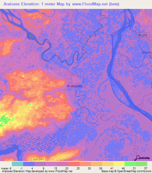 Araioses,Brazil Elevation Map