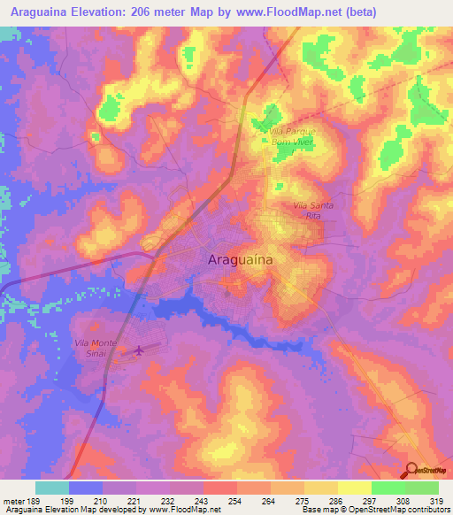 Araguaina,Brazil Elevation Map