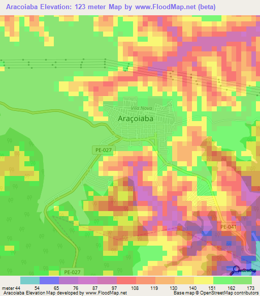 Aracoiaba,Brazil Elevation Map