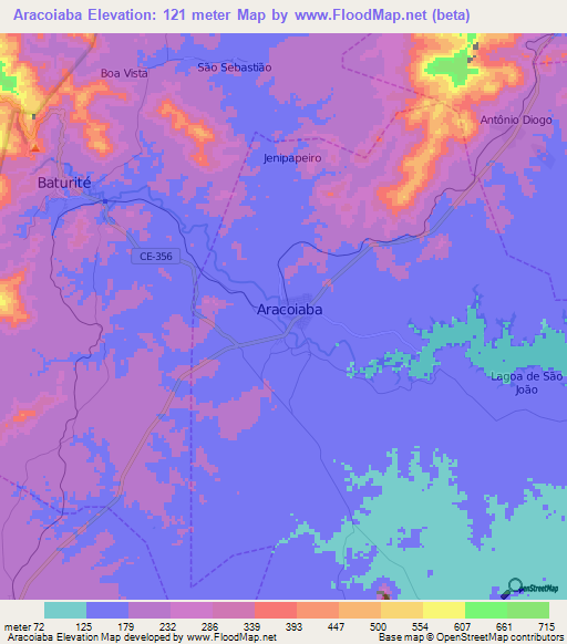 Aracoiaba,Brazil Elevation Map
