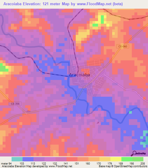 Aracoiaba,Brazil Elevation Map