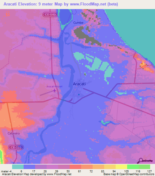 Aracati,Brazil Elevation Map