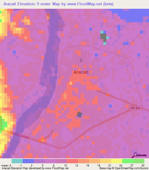 Aracati,Brazil Elevation Map