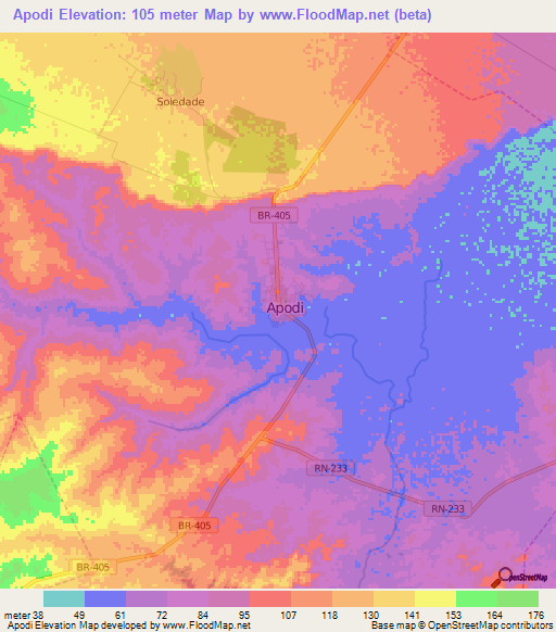 Apodi,Brazil Elevation Map