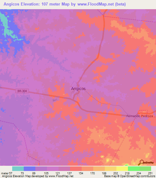 Angicos,Brazil Elevation Map