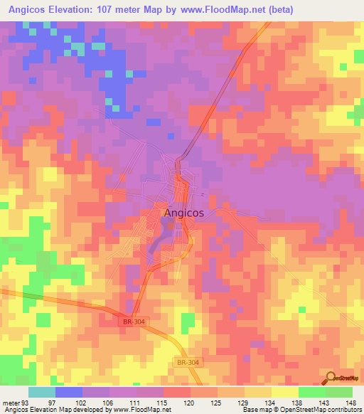 Angicos,Brazil Elevation Map