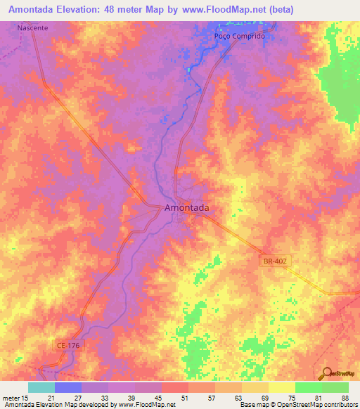 Amontada,Brazil Elevation Map