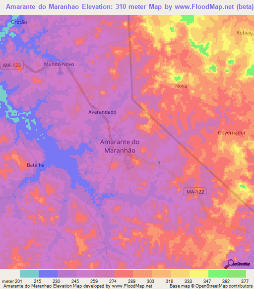 Amarante do Maranhao,Brazil Elevation Map