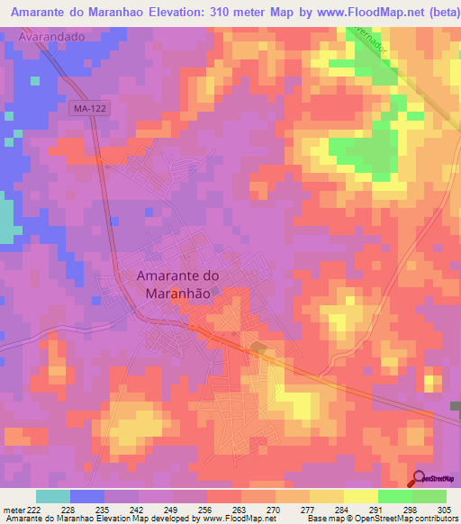 Amarante do Maranhao,Brazil Elevation Map