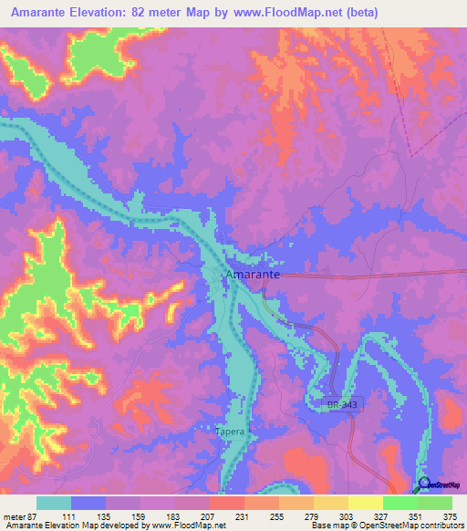 Amarante,Brazil Elevation Map