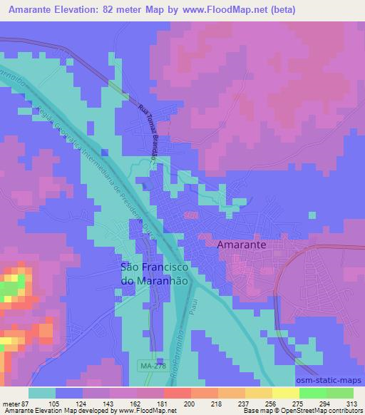 Amarante,Brazil Elevation Map