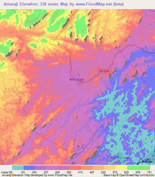 Amaraji,Brazil Elevation Map