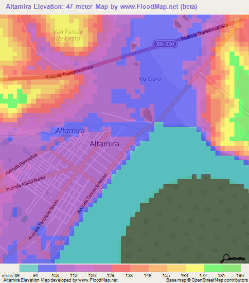 Altamira,Brazil Elevation Map