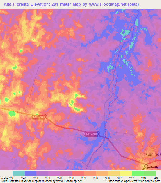 Alta Floresta,Brazil Elevation Map