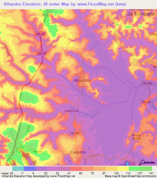 Alhandra,Brazil Elevation Map