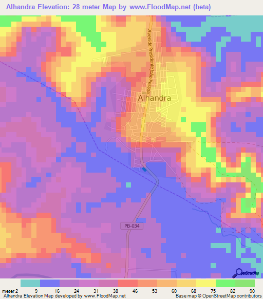 Alhandra,Brazil Elevation Map