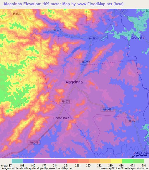 Alagoinha,Brazil Elevation Map