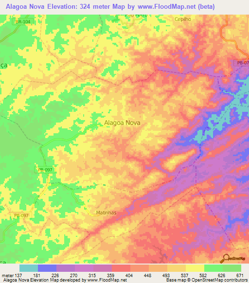 Alagoa Nova,Brazil Elevation Map