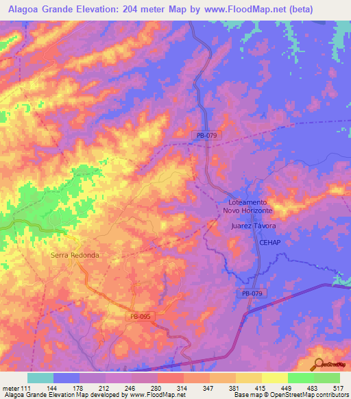 Alagoa Grande,Brazil Elevation Map